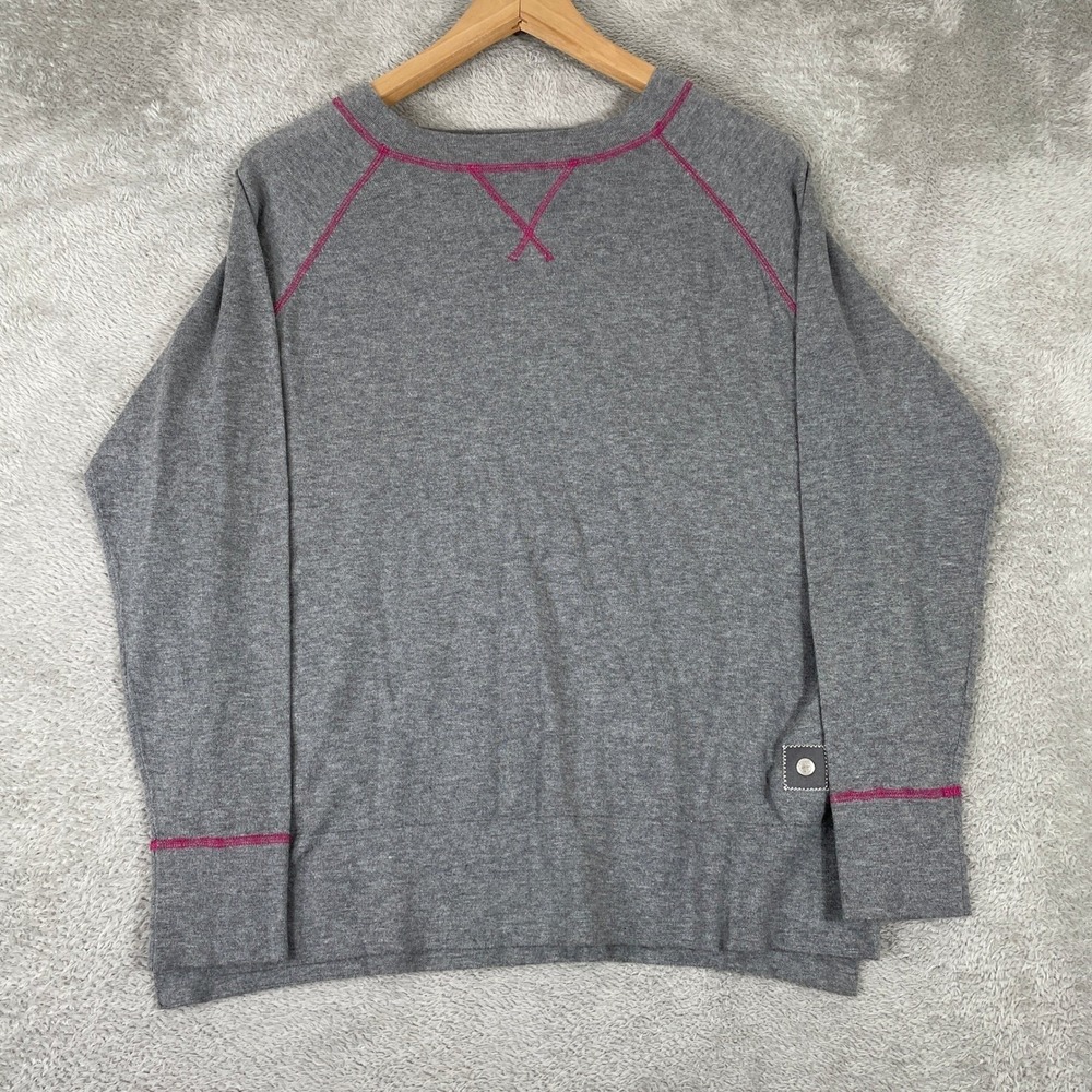 BMW Pullover Sweater Womens Medium Gray Pink Contrast Stitch Cotton Silk Blend‎